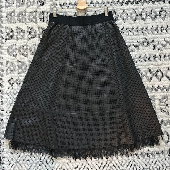 Alice + Olivia Leather and Lace Midi Skirt